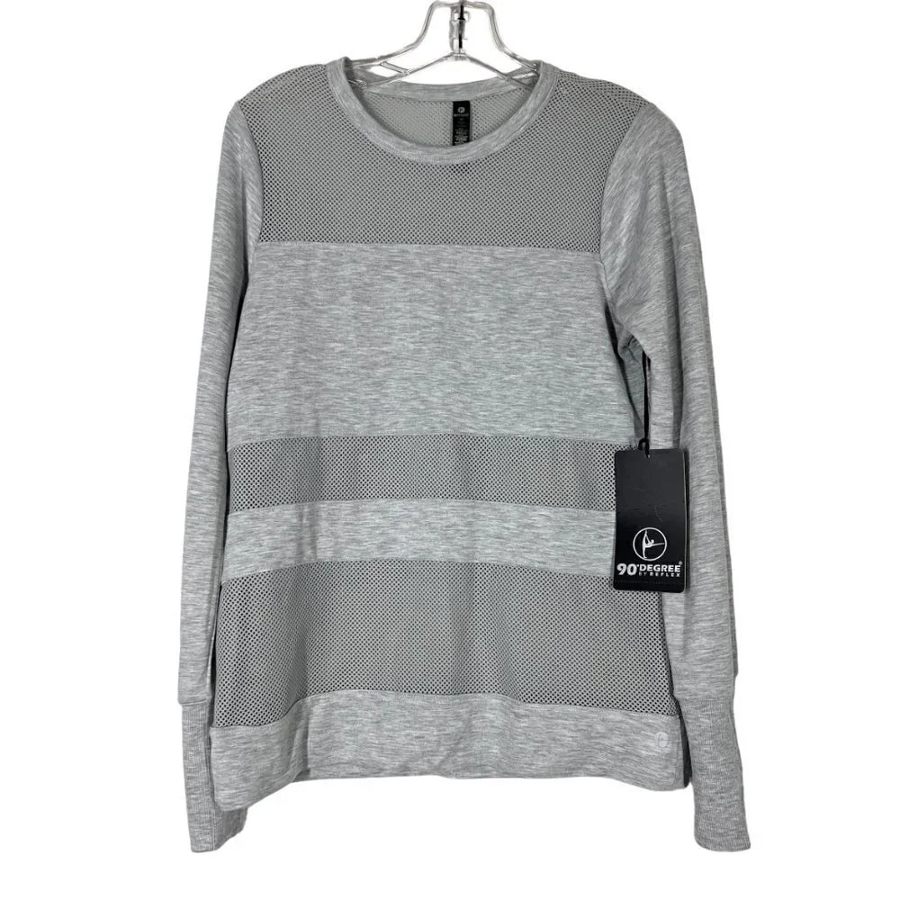 Gray Tunic Top Mesh T-Shirt Crew Long Sleeve Medium